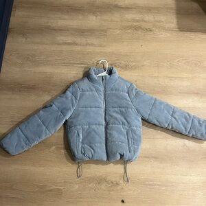 Essentials Blue Puffer Jacket Quilted Design High Collar